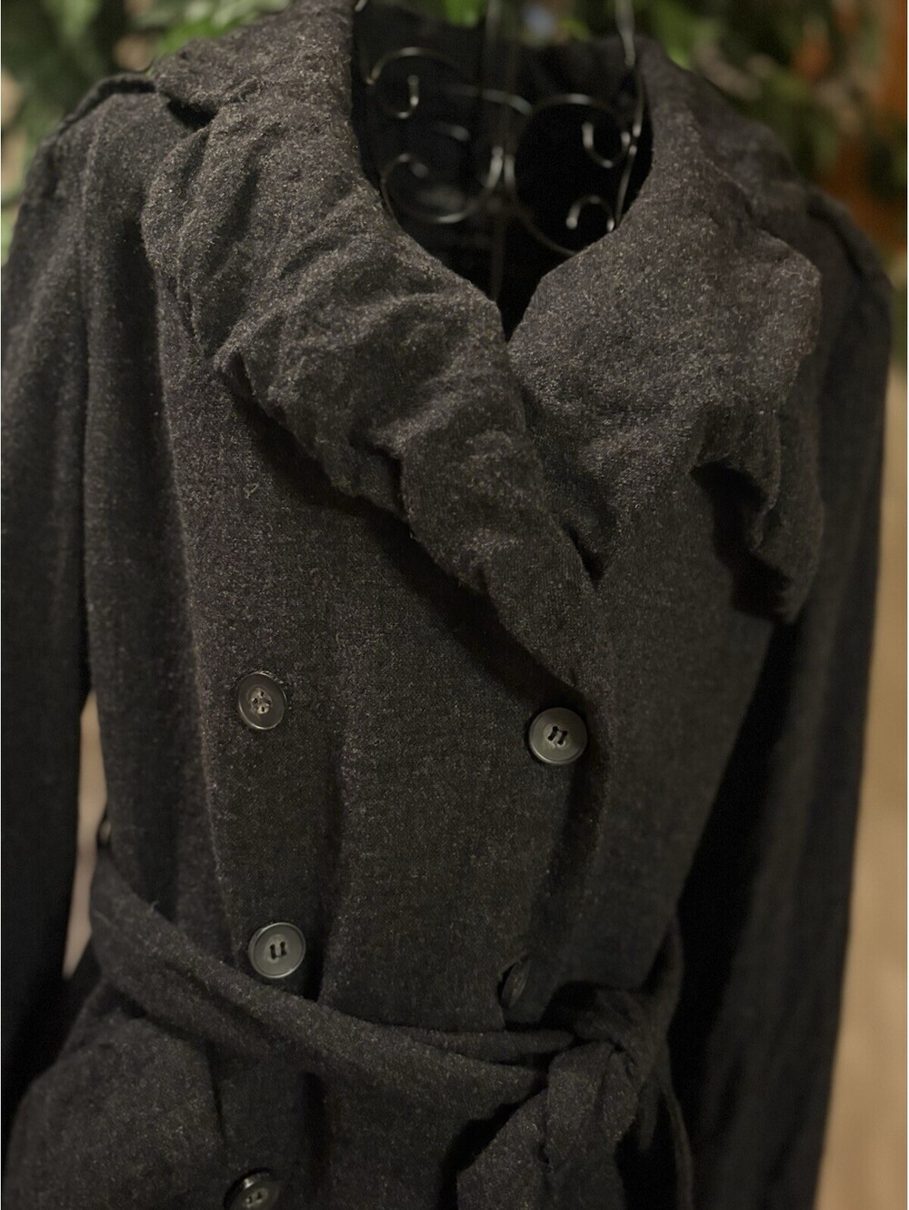 ALLSAINTS Spitalfields Charcoal Gray Double Breasted Wool Trench Coat Size 12 - Picture 3 of 6